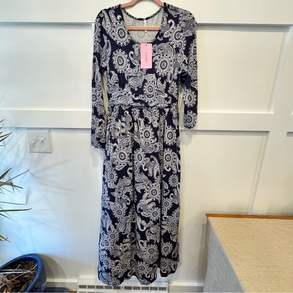 Navy Paisley Maxi Dress